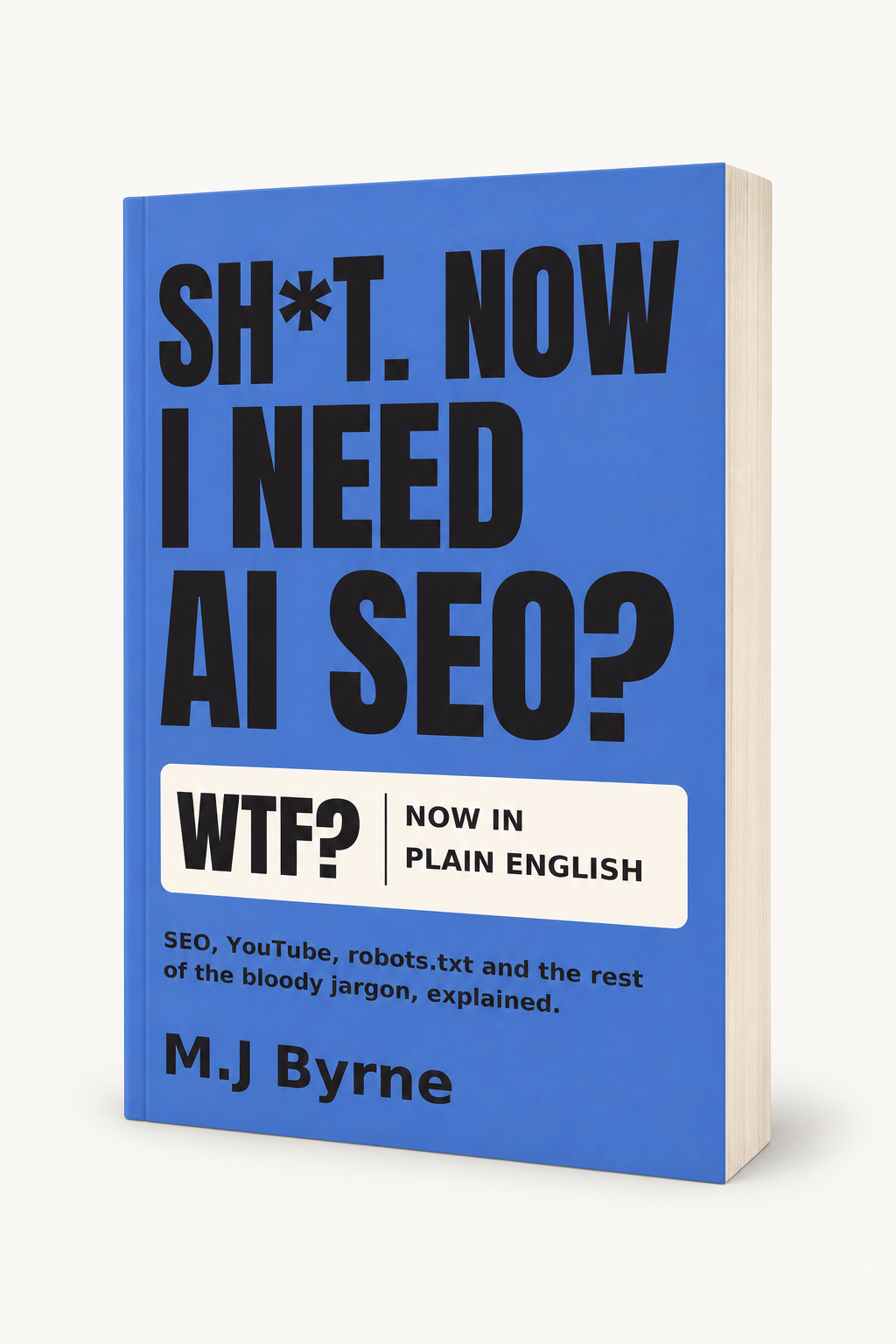 Paperback mockup of Sh*t. Now I Need AI SEO? by M. J. Byrne