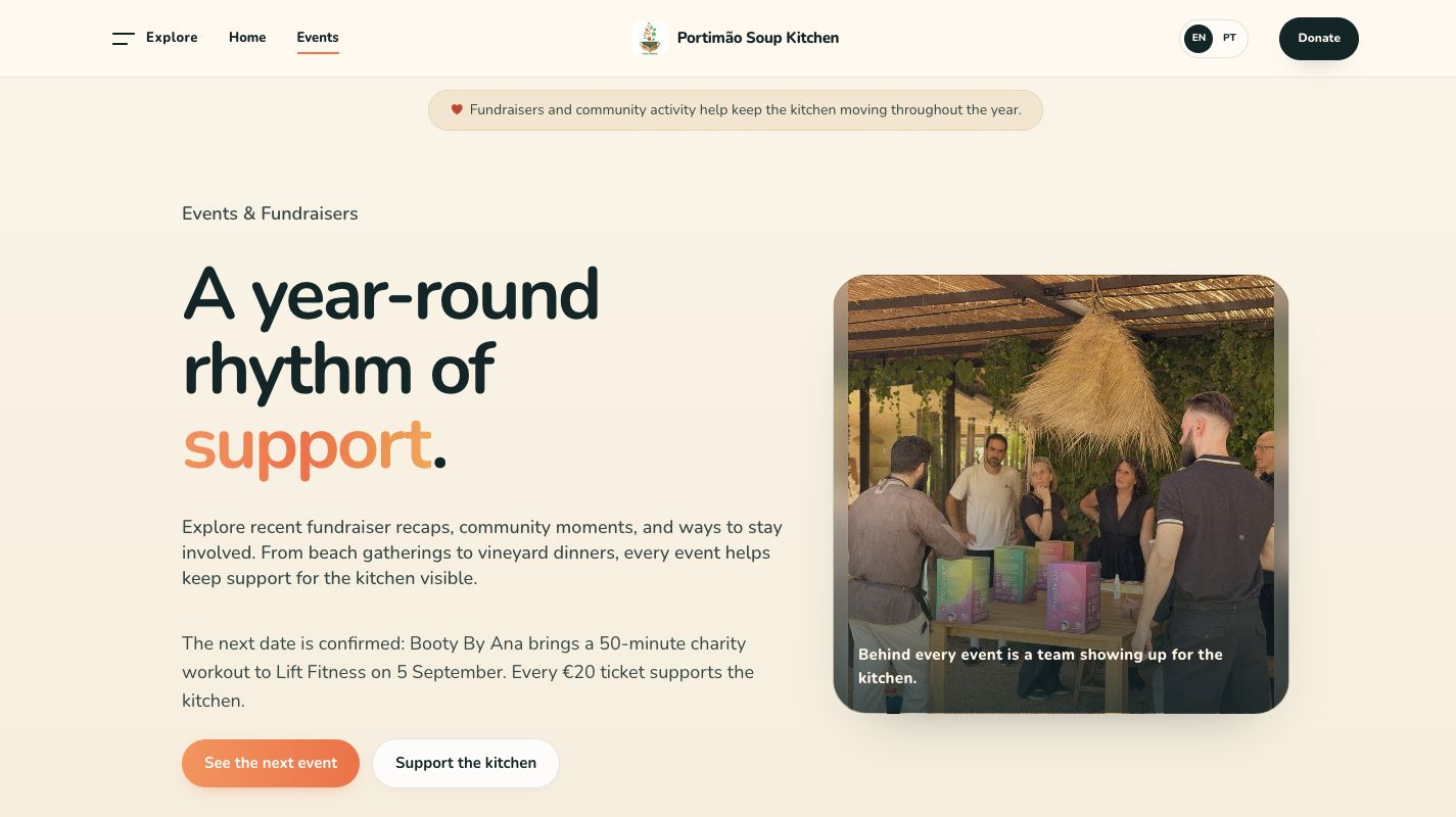 Screenshot of the events hub