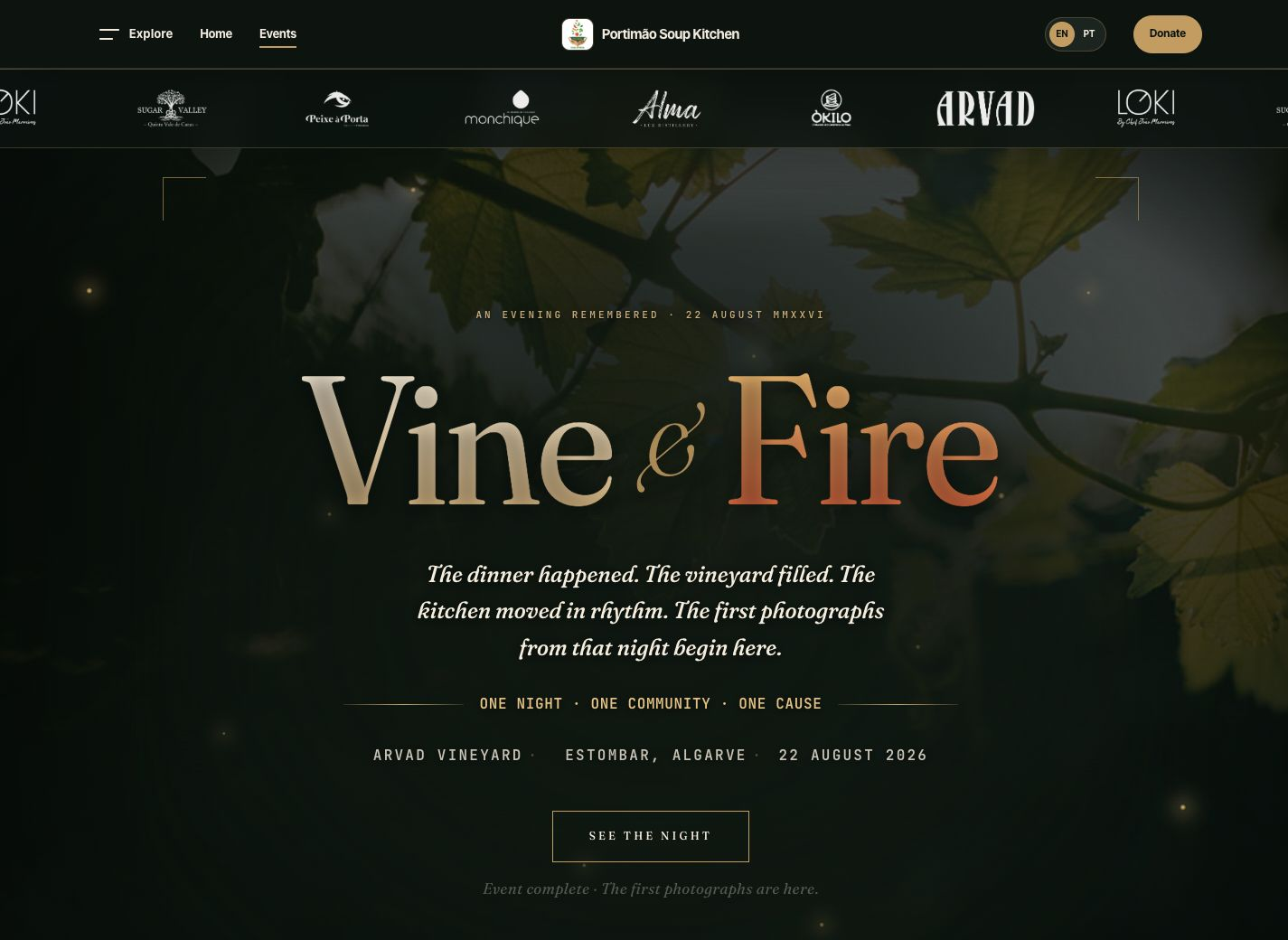 The finished Vine and Fire event page